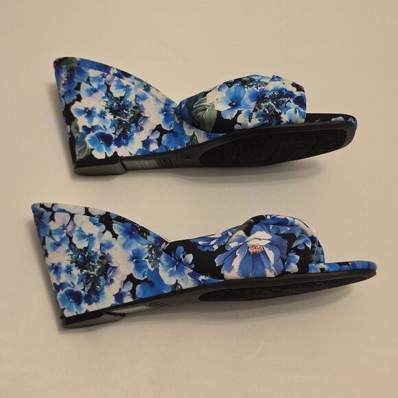 BRAND NEW NINE  WEST FLORAL  EMBELLISHMENT SQUARE OPEN TOE WEDGE SANDALS… - Picture 8 of 16